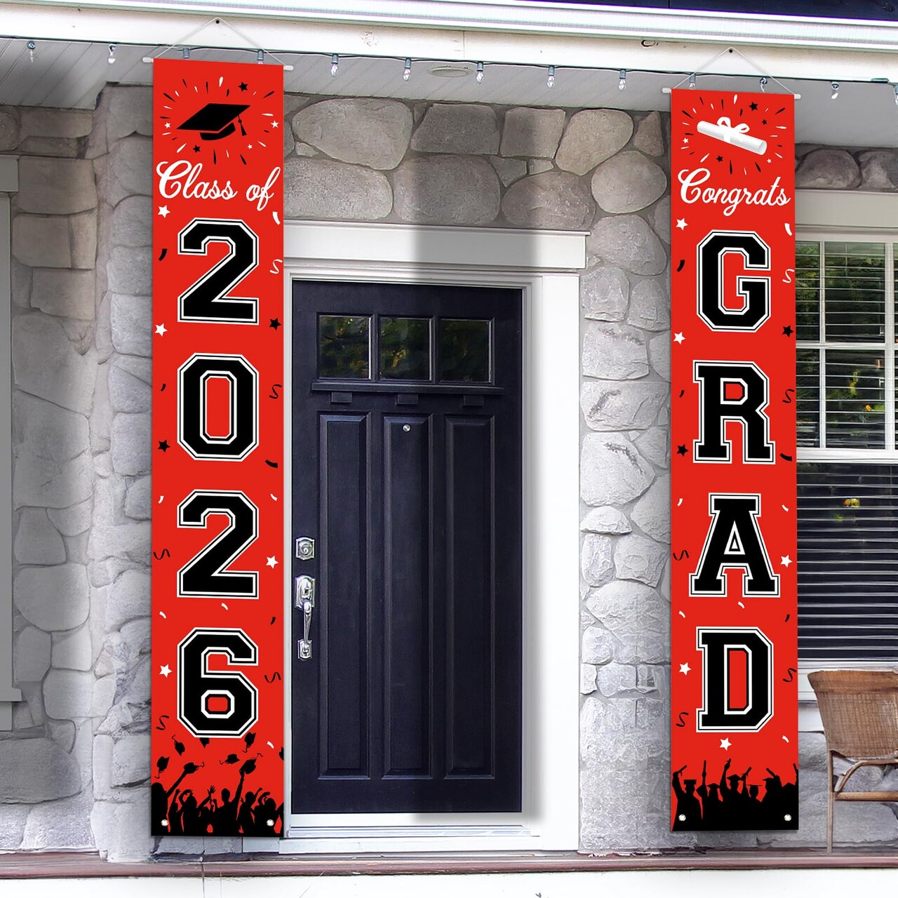 2026 Graduation Decorations, Graduation Banner Class of 2026, Hanging Congratulations/Congrats Grad Banner for Door and Porch, Party Decor - Red